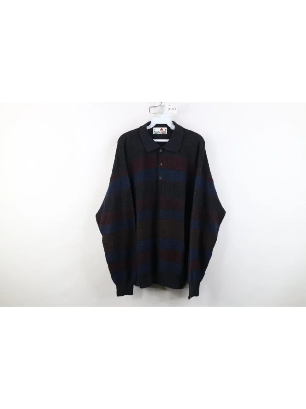 Vtg 90s Streetwear Mens XL Geometric Striped Wool Blend Knit Collared Sweater
